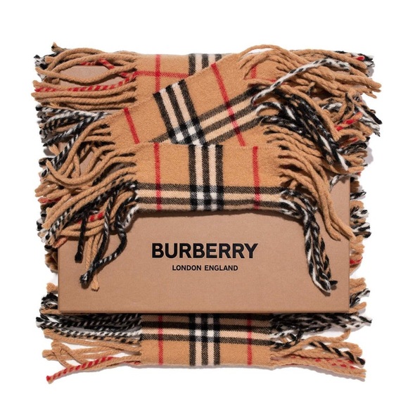Burberry Cashmere Nova Check Fringe Scarf Brown - Picture 1 of 5